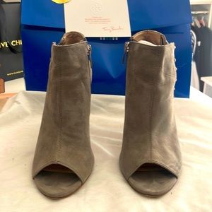French Connection grey suede zip up heel ankle boots with faux lace up side